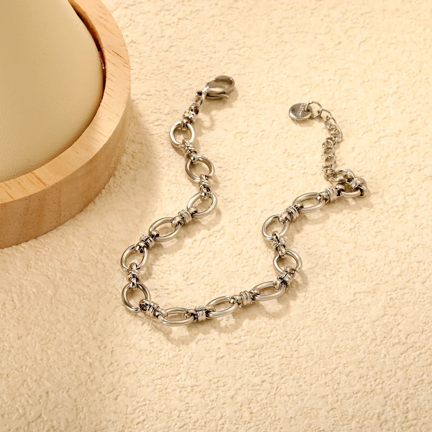 Width 7mm, thickness 1.4mm, oval chain, 18+3cm+6mm round end, brand name, bracelet, steel color/golden color asonjewelry