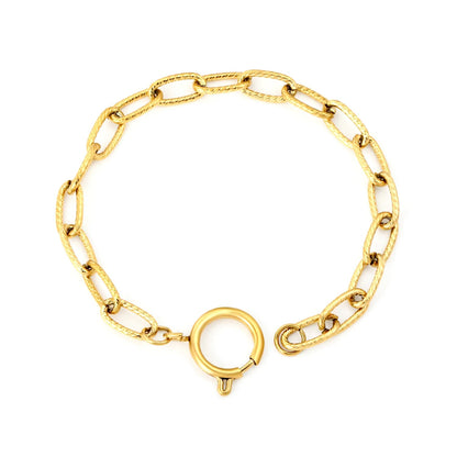 Width: 6mm, Thickness: 1.4mm, Threaded chain: 2.2*14mm in outer diameter, Chain length: 19cm, Includes circular spring clasp. Hand chain. Golden color. asonjewelry