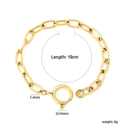 Width: 6mm, Thickness: 1.4mm, Threaded chain: 2.2*14mm in outer diameter, Chain length: 19cm, Includes circular spring clasp. Hand chain. Golden color. asonjewelry