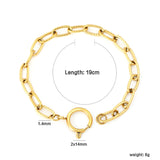 Width: 6mm, Thickness: 1.4mm, Threaded chain: 2.2*14mm in outer diameter, Chain length: 19cm, Includes circular spring clasp. Hand chain. Golden color. asonjewelry