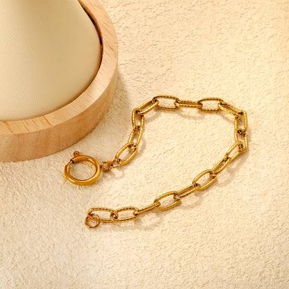 Width: 6mm, Thickness: 1.4mm, Threaded chain: 2.2*14mm in outer diameter, Chain length: 19cm, Includes circular spring clasp. Hand chain. Golden color. asonjewelry