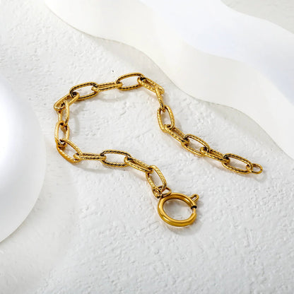 Width: 6mm, Thickness: 1.4mm, Threaded chain: 2.2*14mm in outer diameter, Chain length: 19cm, Includes circular spring clasp. Hand chain. Golden color. asonjewelry