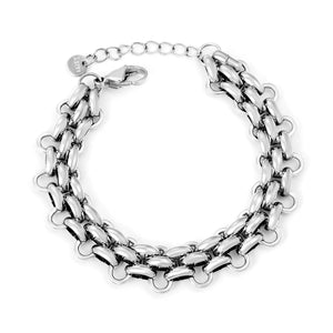 (LPB38301G model) 13.5mm wide, 5.5mm thick woven Cuban chain bracelet, 18.5 + 3cm + 6mm round end tag, steel color/gold color