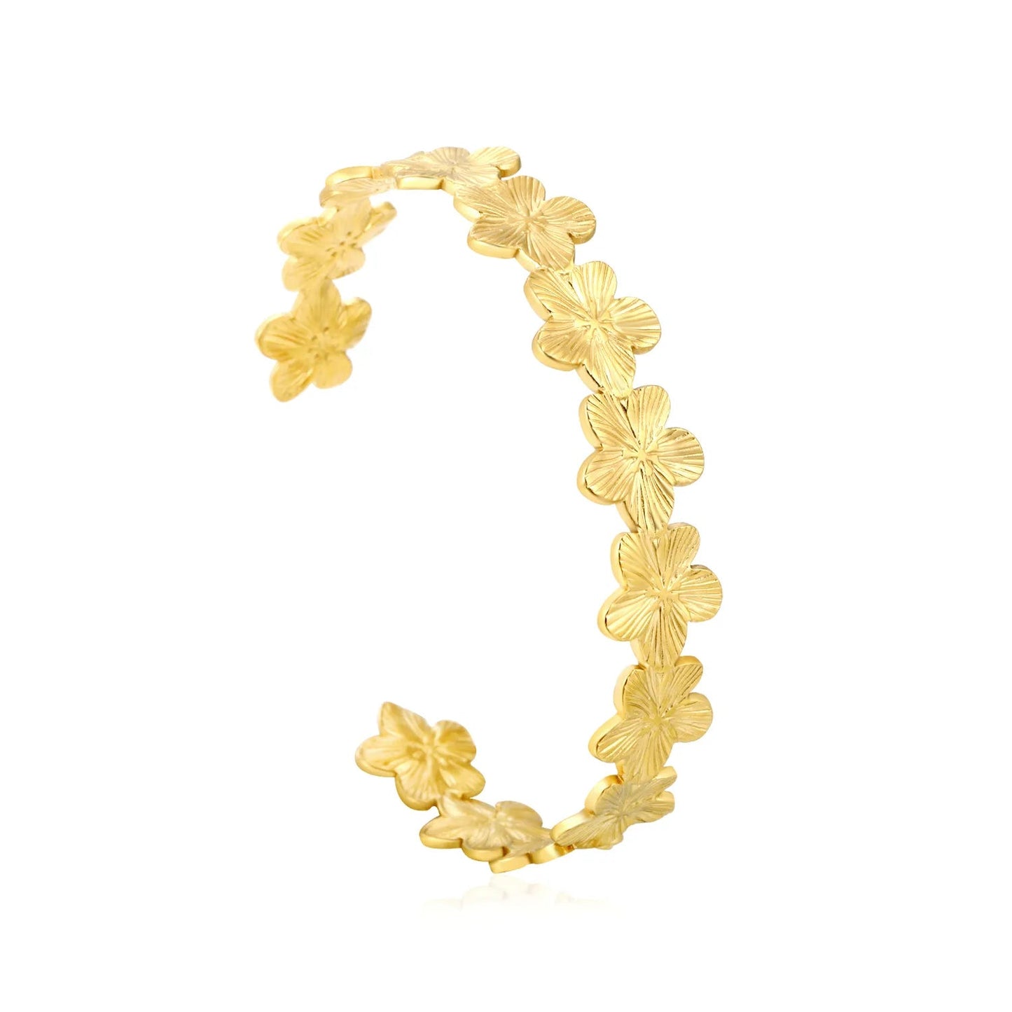 Width 13mm, inner diameter 60mm, hollow flower-shaped bracelet, gold color asonjewelry