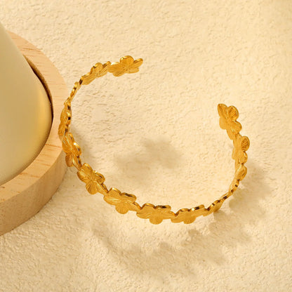 Width 13mm, inner diameter 60mm, hollow flower-shaped bracelet, gold color asonjewelry