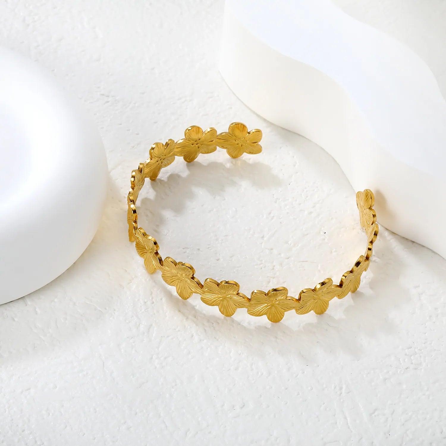 Width 13mm, inner diameter 60mm, hollow flower-shaped bracelet, gold color asonjewelry
