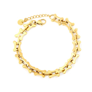 Width: 8.5mm, Thickness: 1.5mm, Length: O-shaped connection, imitation bone, 18+3cm+6mm round tail, brand name: Hand chain, steel color/Golden