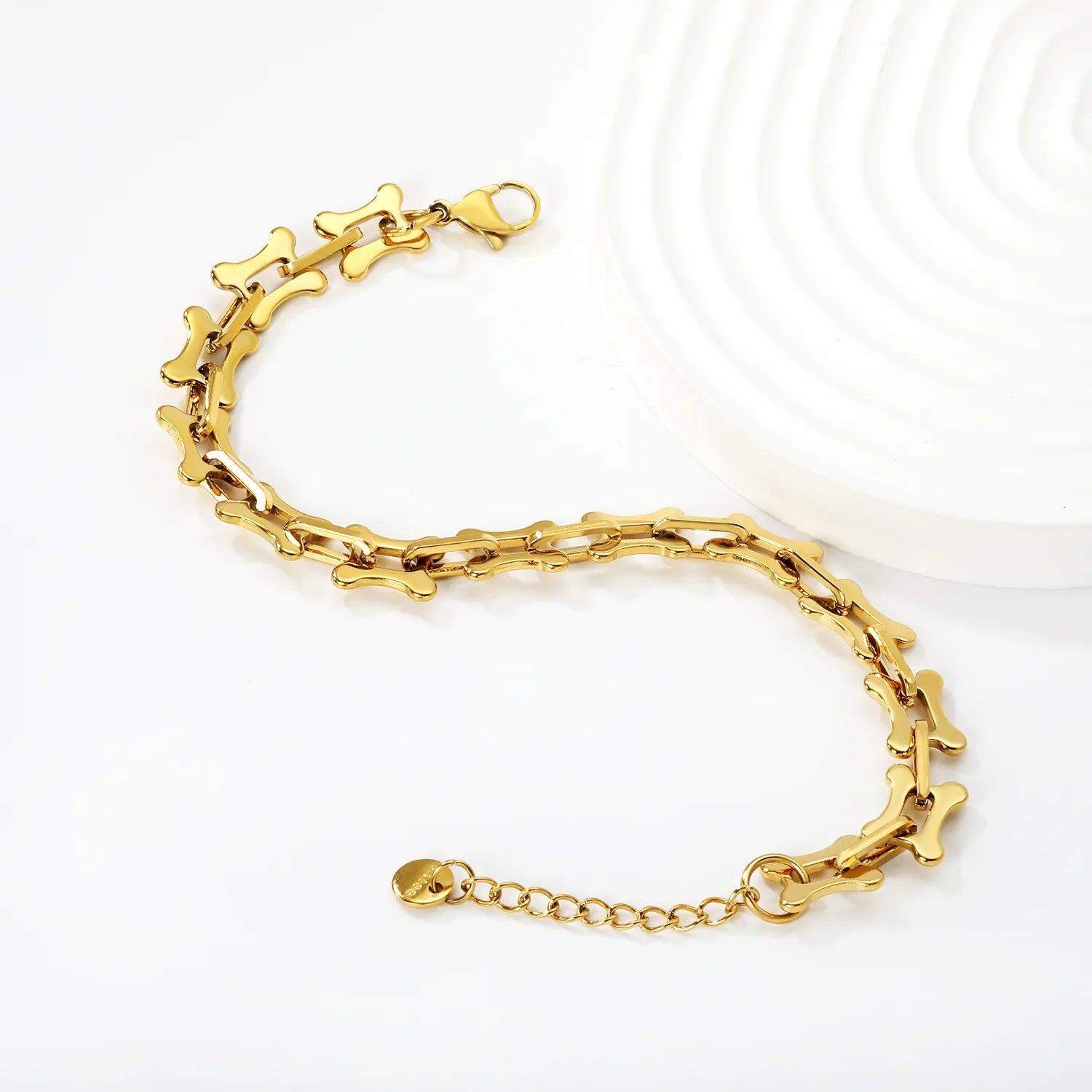 Width: 8.5mm, Thickness: 1.5mm, Length: O-shaped connection, imitation bone, 18+3cm+6mm round tail, brand name: Hand chain, steel color/Golden asonjewelry