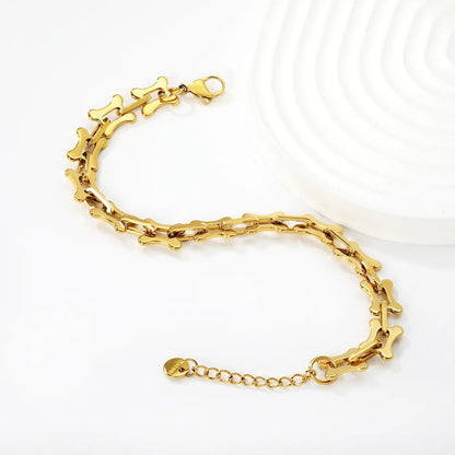 Width: 8.5mm, Thickness: 1.5mm, Length: O-shaped connection, imitation bone, 18+3cm+6mm round tail, brand name: Hand chain, steel color/Golden asonjewelry