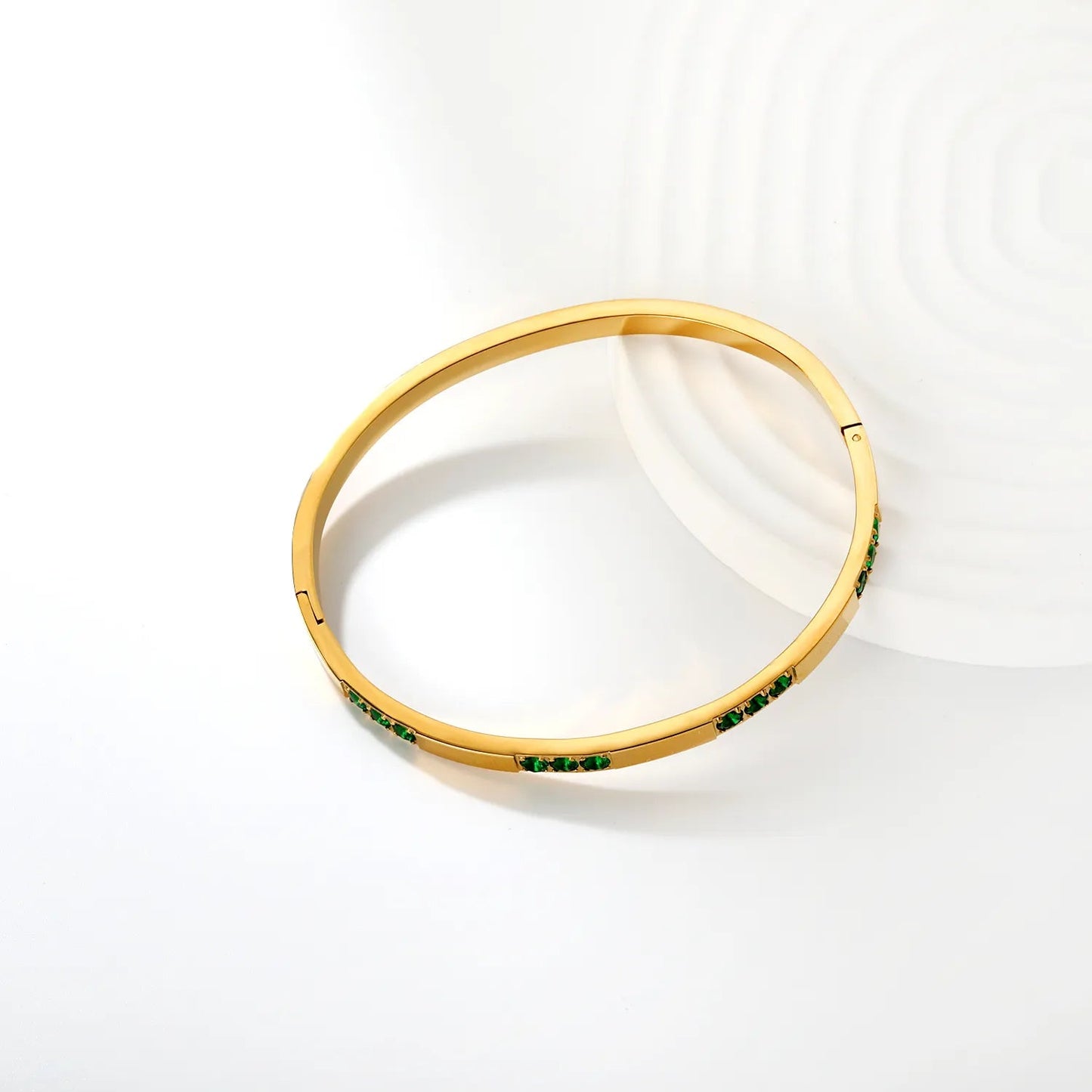 Width 3.9mm, inner diameter 60mm, French CNC green diamond bracelet, gold color asonjewelry