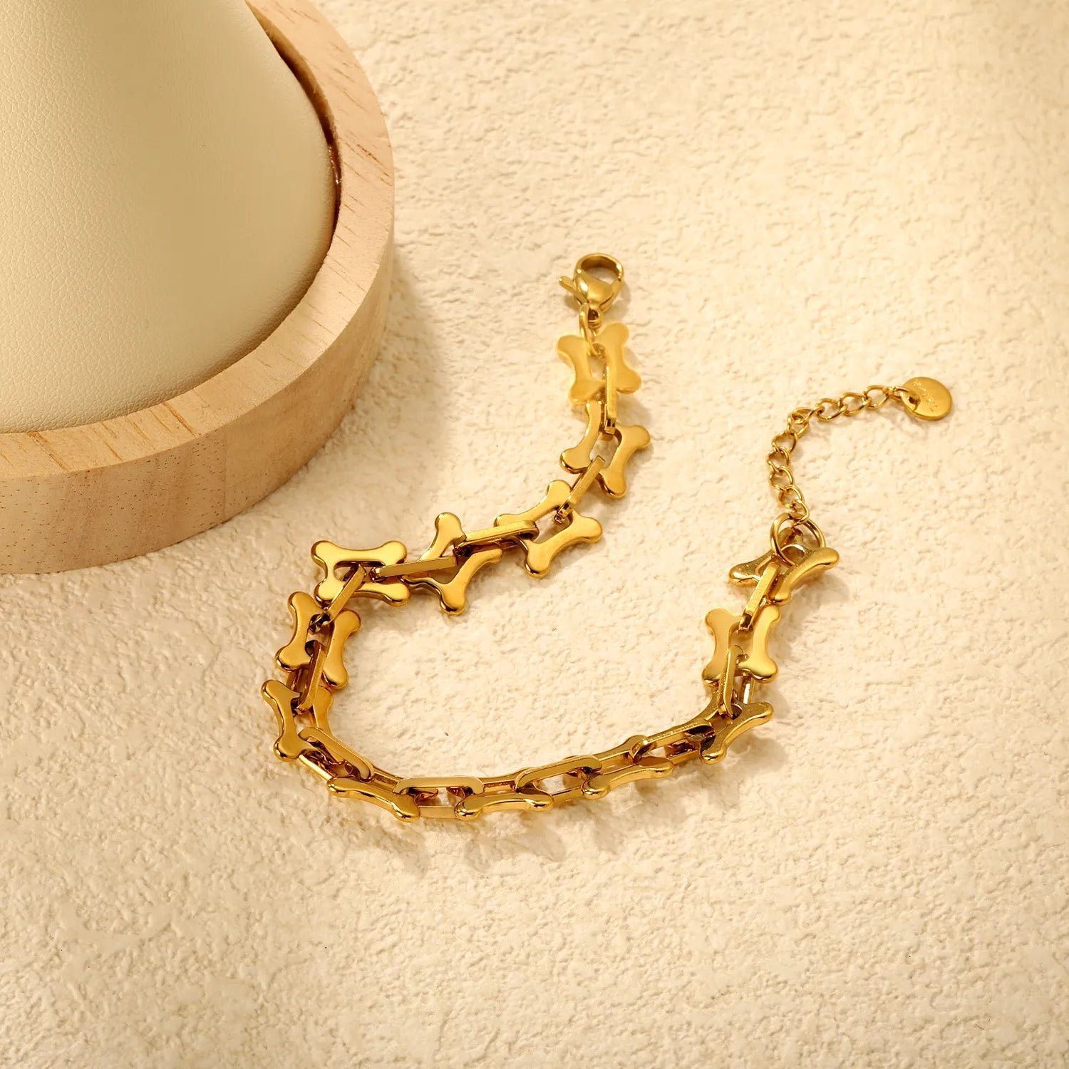 Width: 8.5mm, Thickness: 1.5mm, Length: O-shaped connection, imitation bone, 18+3cm+6mm round tail, brand name: Hand chain, steel color/Golden asonjewelry