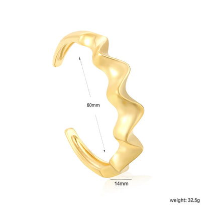 Width 14mm, inner diameter 60mm, irregular smooth textured wave silk satin bracelet, gold color - Asonjewelry