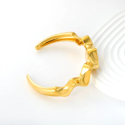 Width 14mm, inner diameter 60mm, irregular smooth textured wave silk satin bracelet, gold color - Asonjewelry