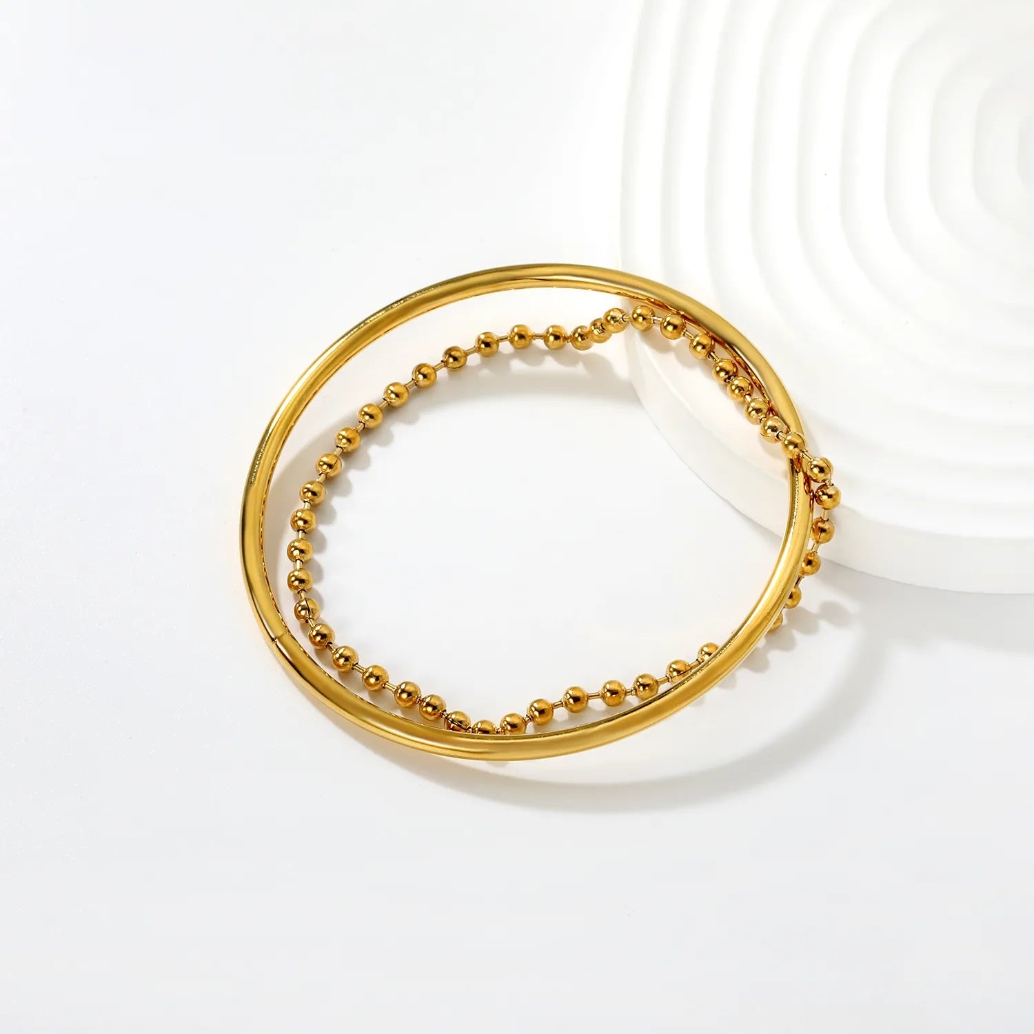 Width 3mm, inner diameter 60mm, 3mm round beads, 20cm bracelet, gold color asonjewelry