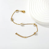 5 steel beads + 6 white pearl-shaped 18+3cm bracelet in gold color asonjewelry