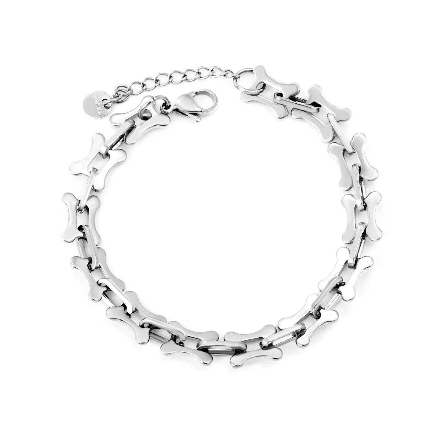 Width: 8.5mm, Thickness: 1.5mm, Length: O-shaped connection, imitation bone, 18+3cm+6mm round tail, brand name: Hand chain, steel color/Golden asonjewelry