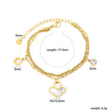 Cylinder white diamond + lucky star + heart-shaped white shell bead chain double bracelet 17 + 5cm + 6mm bracelet, gold color asonjewelry