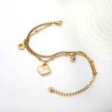 Cylinder white diamond + lucky star + heart-shaped white shell bead chain double bracelet 17 + 5cm + 6mm bracelet, gold color asonjewelry