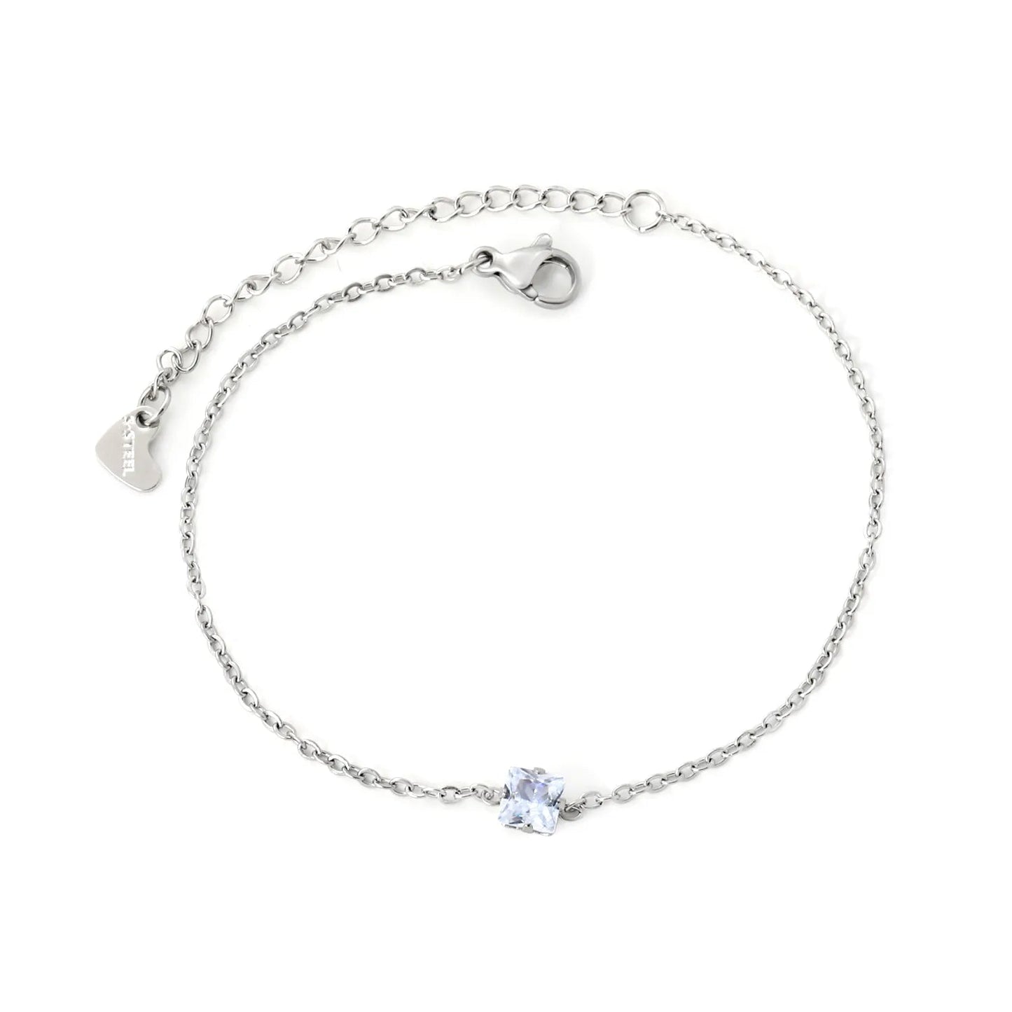 5.6mm square white diamond 18+5cm+7.7*5.7mm heart-shaped pendant bracelet in steel color asonjewelry
