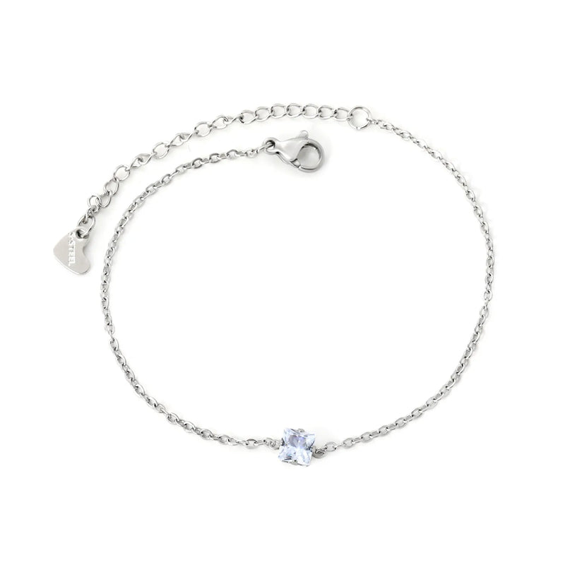 5.6mm square white diamond 18+5cm+7.7*5.7mm heart-shaped pendant bracelet in steel color asonjewelry