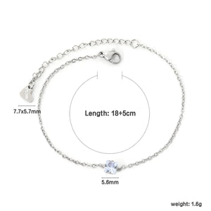 5.6mm square white diamond 18+5cm+7.7*5.7mm heart-shaped pendant bracelet in steel color asonjewelry