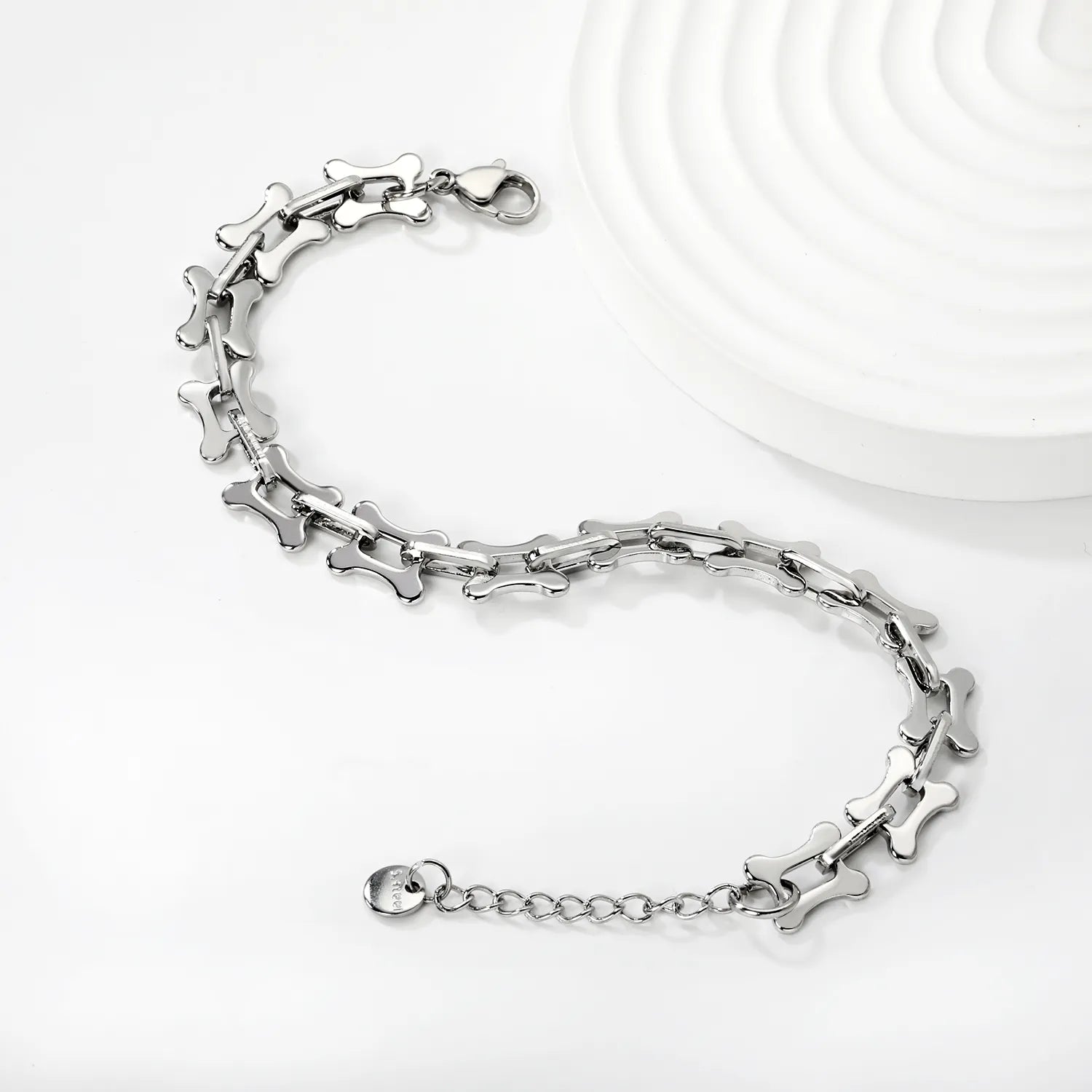 Width: 8.5mm, Thickness: 1.5mm, Length: O-shaped connection, imitation bone, 18+3cm+6mm round tail, brand name: Hand chain, steel color/Golden asonjewelry