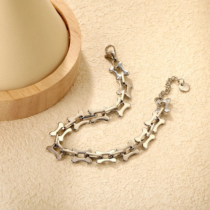 Width: 8.5mm, Thickness: 1.5mm, Length: O-shaped connection, imitation bone, 18+3cm+6mm round tail, brand name: Hand chain, steel color/Golden asonjewelry