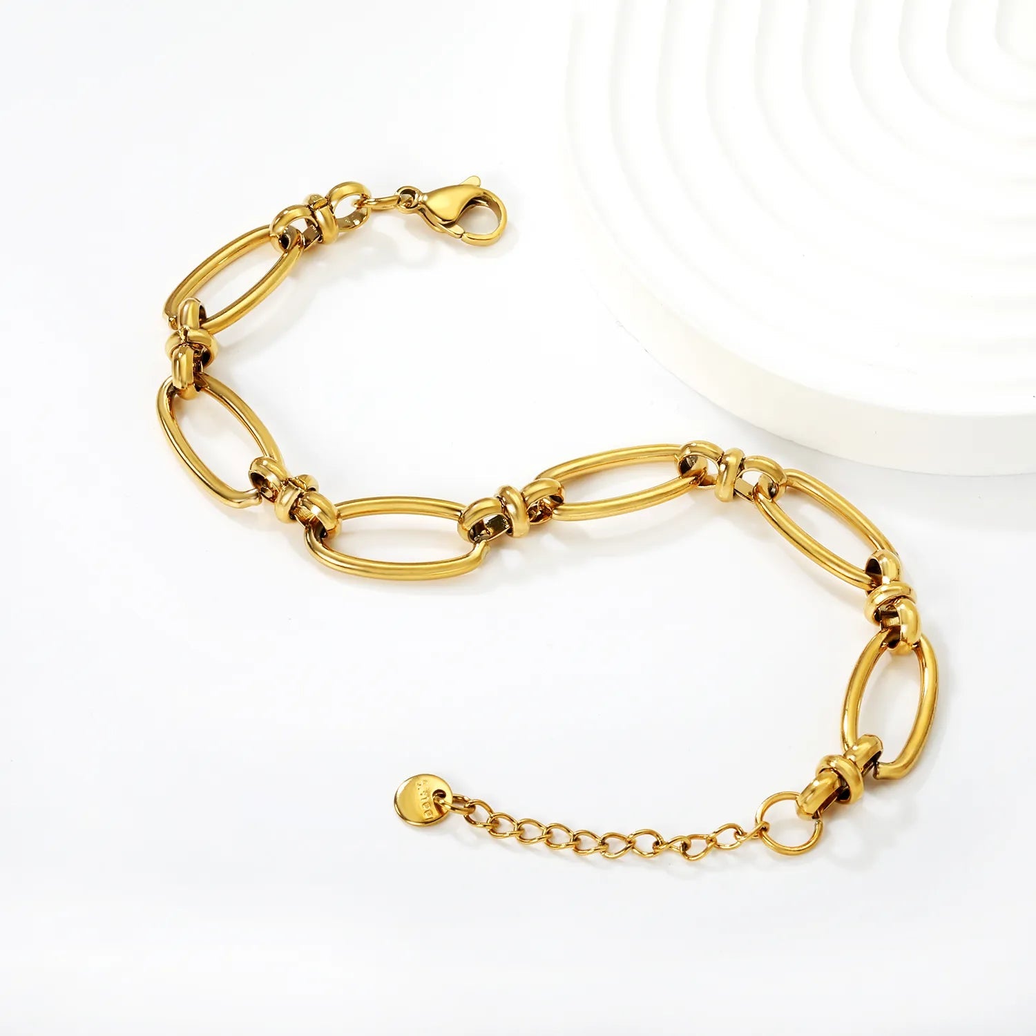 Width: 9.65mm, Thickness: 2mm, Length of Cross Chain: 18+3cm+6mm, Round Tail Design, Bracelet, Steel Color/Golden asonjewelry