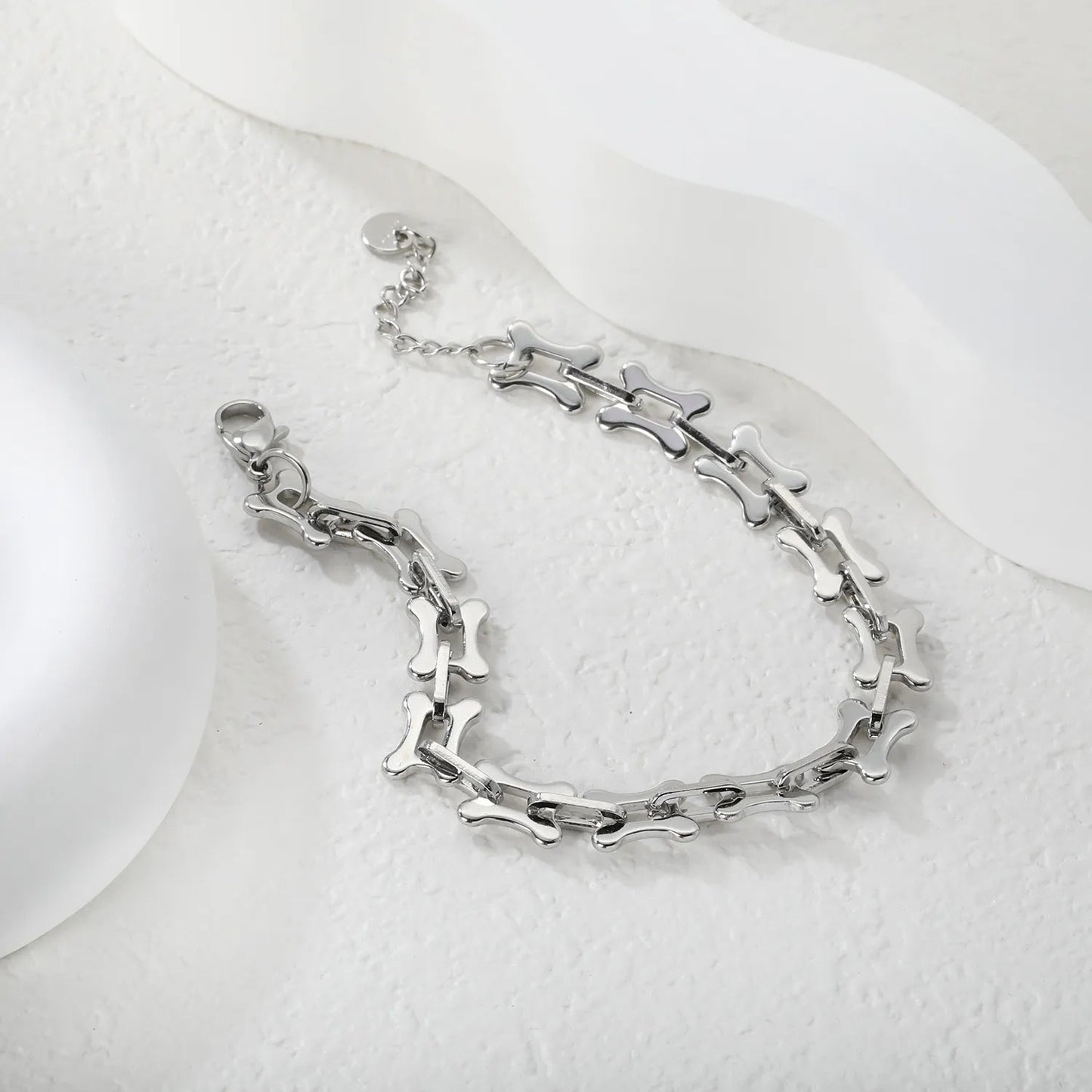 Width: 8.5mm, Thickness: 1.5mm, Length: O-shaped connection, imitation bone, 18+3cm+6mm round tail, brand name: Hand chain, steel color/Golden asonjewelry