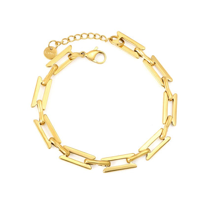 Width: 6.4mm, Thickness: 1.3mm, I-beam chain, 18+3cm+6mm round tail, brand name, bracelet, steel color/golden asonjewelry