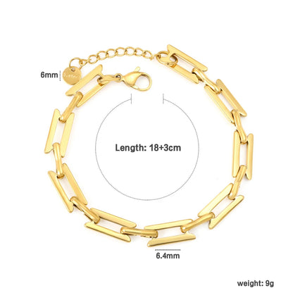 Width: 6.4mm, Thickness: 1.3mm, I-beam chain, 18+3cm+6mm round tail, brand name, bracelet, steel color/golden asonjewelry