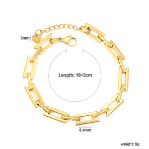 Width: 6.4mm, Thickness: 1.3mm, I-beam chain, 18+3cm+6mm round tail, brand name, bracelet, steel color/golden asonjewelry