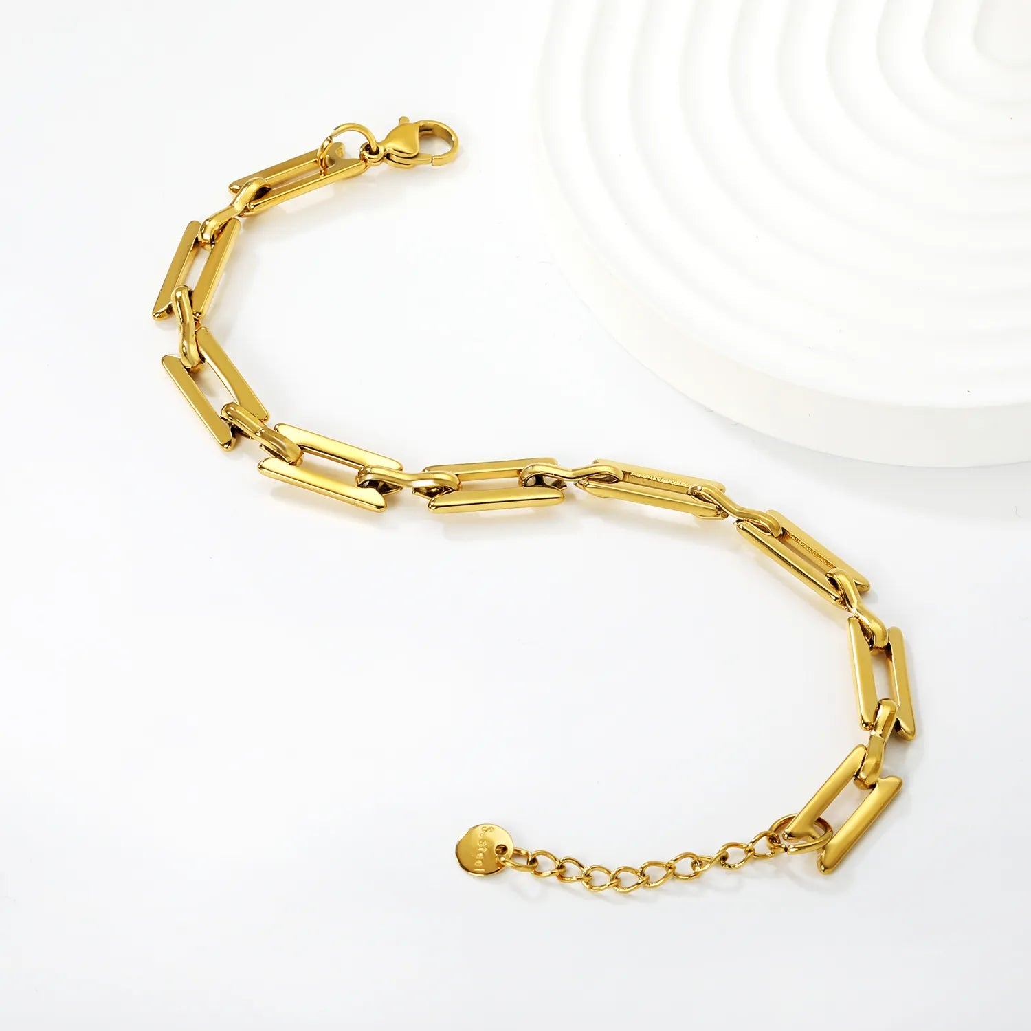 Width: 6.4mm, Thickness: 1.3mm, I-beam chain, 18+3cm+6mm round tail, brand name, bracelet, steel color/golden asonjewelry