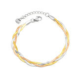Bracelet 2mm Blade Chain Triple Braid 17+3cm + 6mm Round Tag Steel-Colored Two-Tone