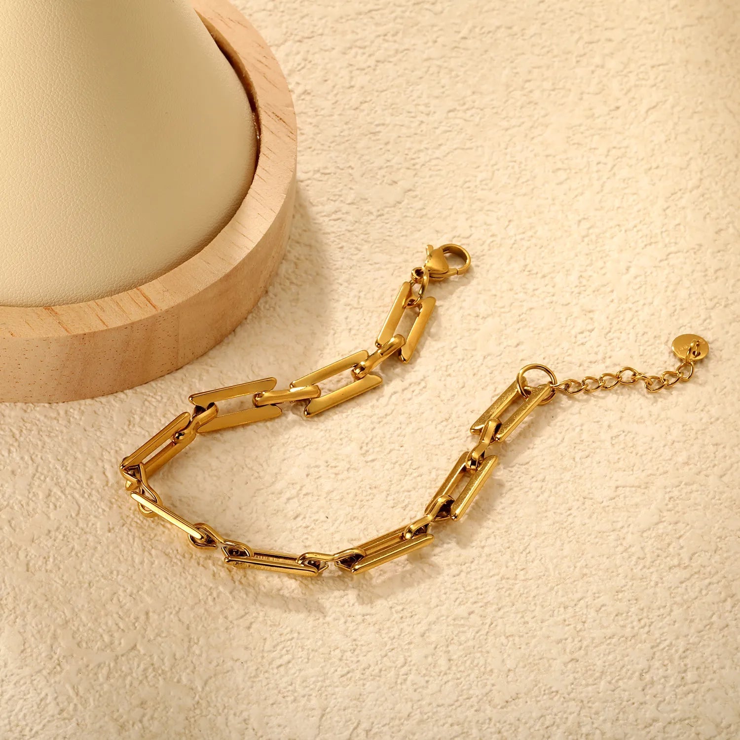 Width: 6.4mm, Thickness: 1.3mm, I-beam chain, 18+3cm+6mm round tail, brand name, bracelet, steel color/golden asonjewelry