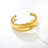Bracelet Steel & Gold Open Bangle Versatile Basic Style - Asonjewelry