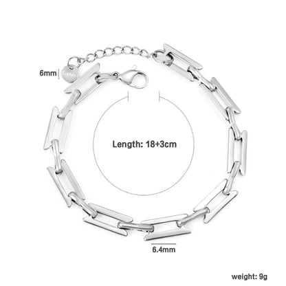 Width: 6.4mm, Thickness: 1.3mm, I-beam chain, 18+3cm+6mm round tail, brand name, bracelet, steel color/golden asonjewelry