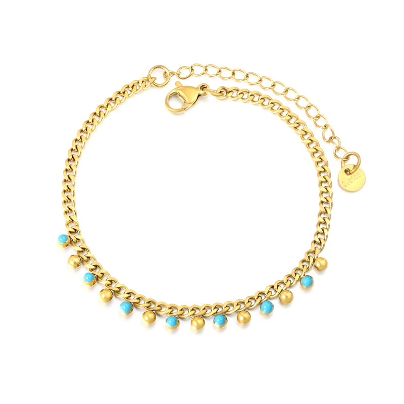 (Same as LPS18901G) Blue Drip Bead Bracelet in Gold - Asonjewelry