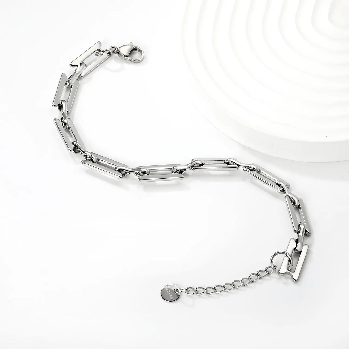Width: 6.4mm, Thickness: 1.3mm, I-beam chain, 18+3cm+6mm round tail, brand name, bracelet, steel color/golden asonjewelry