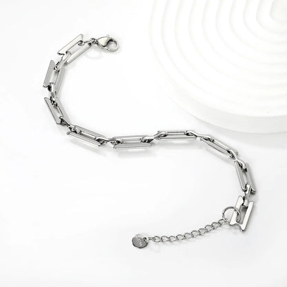 Width: 6.4mm, Thickness: 1.3mm, I-beam chain, 18+3cm+6mm round tail, brand name, bracelet, steel color/golden asonjewelry