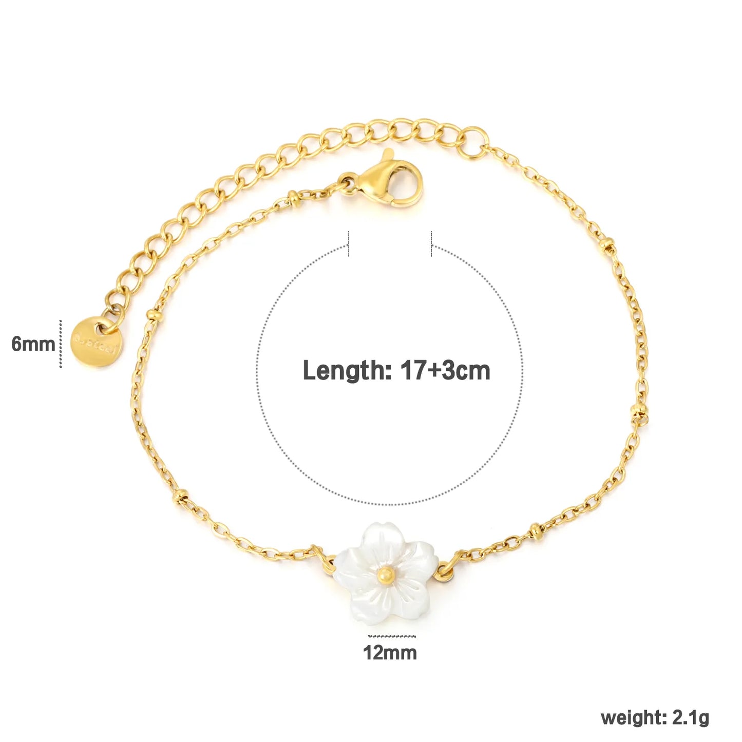 (Same as LPB95599G) White Shell Flower Clip-On Pearl Bracelet in Gold - Asonjewelry