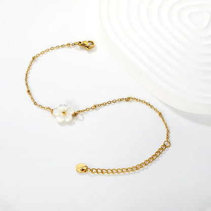 (Same as LPB95599G) White Shell Flower Clip-On Pearl Bracelet in Gold - Asonjewelry