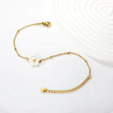 (Same as LPB95599G) White Shell Flower Clip-On Pearl Bracelet in Gold - Asonjewelry