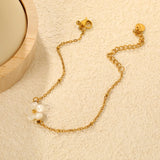 (Same as LPB95599G) White Shell Flower Clip-On Pearl Bracelet in Gold - Asonjewelry