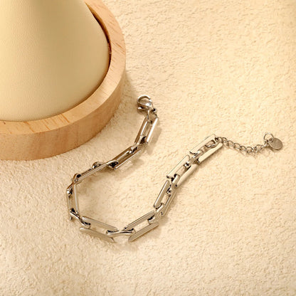 Width: 6.4mm, Thickness: 1.3mm, I-beam chain, 18+3cm+6mm round tail, brand name, bracelet, steel color/golden asonjewelry