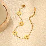 (LPB22201S Matching Style) Four Openwork Polished Five-Petaled Flower Bracelet Steel Gray & Gold - Asonjewelry