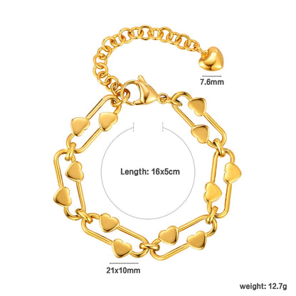 21*10mm Heart-Shaped Buckle Bracelet Steel/Gold/Two-Tone 16+5cm + 7.6mm 3D Heart-Shaped Tag asonjewelry
