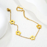 (LPB22201S Matching Style) Four Openwork Polished Five-Petaled Flower Bracelet Steel Gray & Gold - Asonjewelry