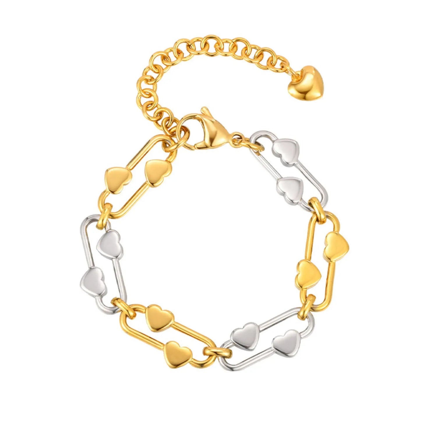 21*10mm Heart-Shaped Buckle Bracelet Steel/Gold/Two-Tone 16+5cm + 7.6mm 3D Heart-Shaped Tag asonjewelry