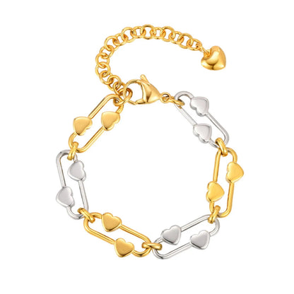 21*10mm Heart-Shaped Buckle Bracelet Steel/Gold/Two-Tone 16+5cm + 7.6mm 3D Heart-Shaped Tag asonjewelry